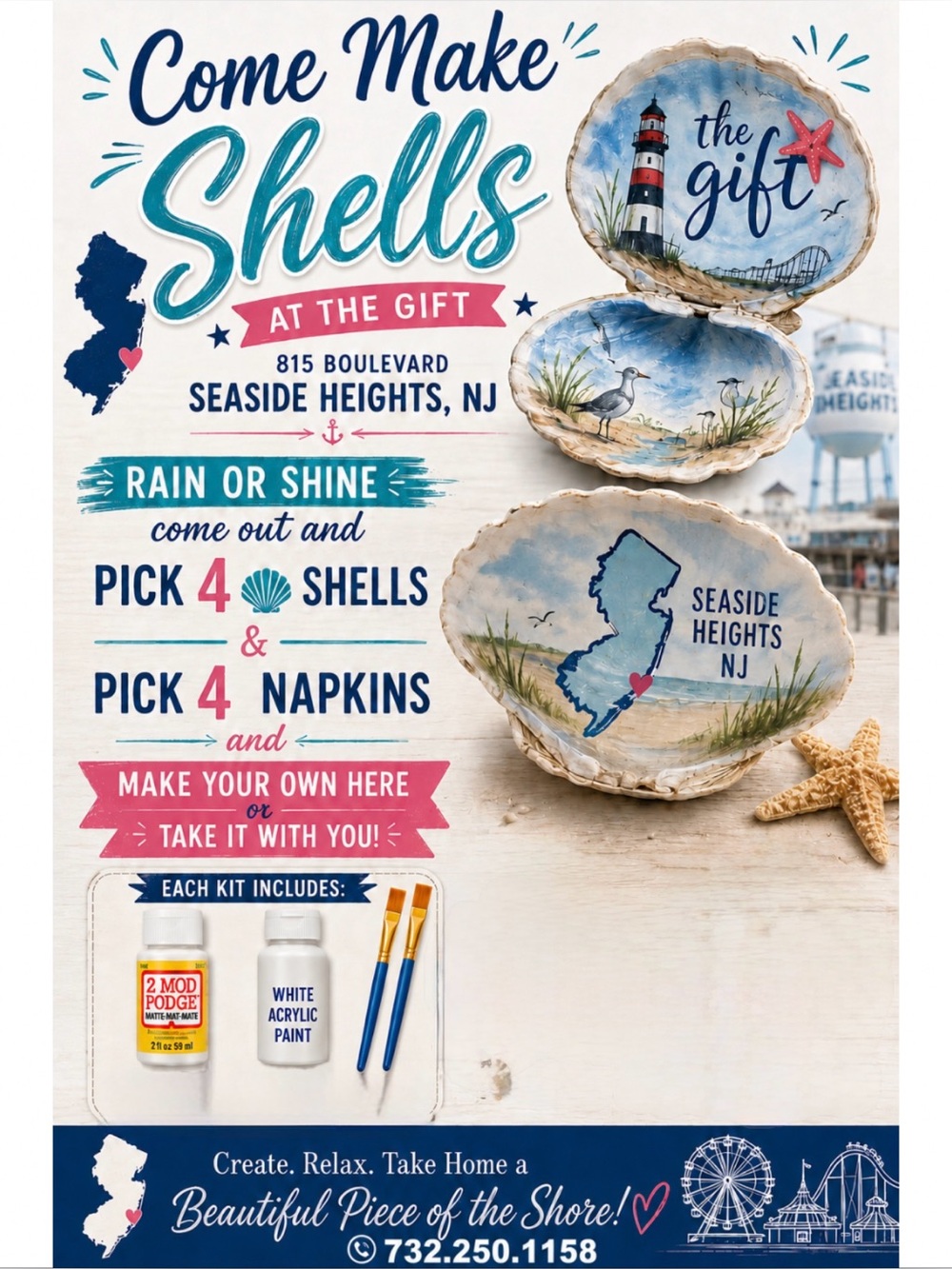 DIY Nautical Shell Decor Set - Artwork - 4 shells!